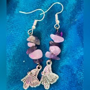 Beautiful amethyst n rose quartz butterfly earrings